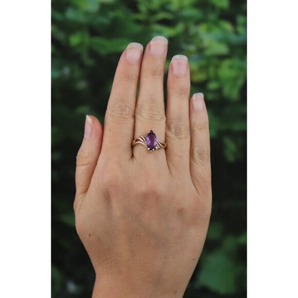 14k Yellow Gold Natural Amethyst and Diamond Ring Size 8 - Picture 2 of 7